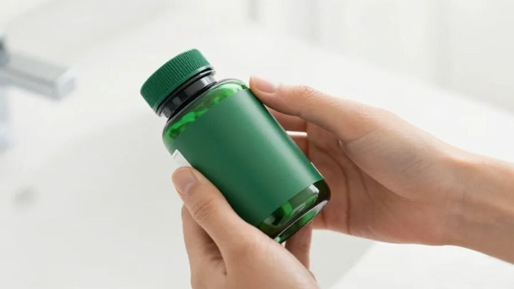 Mãos segurando e lendo o rótulo de um frasco de magnésio quelato representando como escolher o melhor suplemento de magnésio quelato com consciência