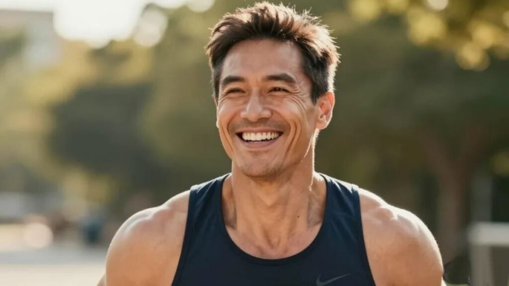 Pessoa adulta saudável e vibrante ao ar livre com expressão de vitalidade representando os benefícios combinados do ômega-3 e própolis do PROMEGA para saúde geral